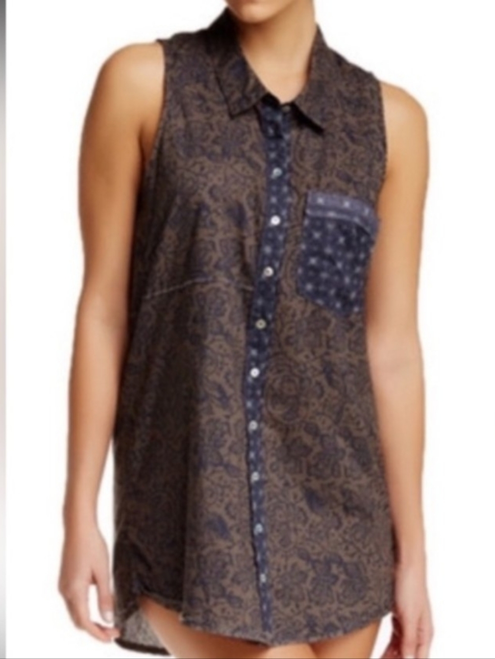Free People Intimately Sleeveless Button Down Shirt Blouse